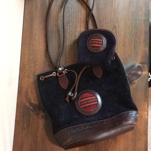 Navy suede & leather boho bucket purse